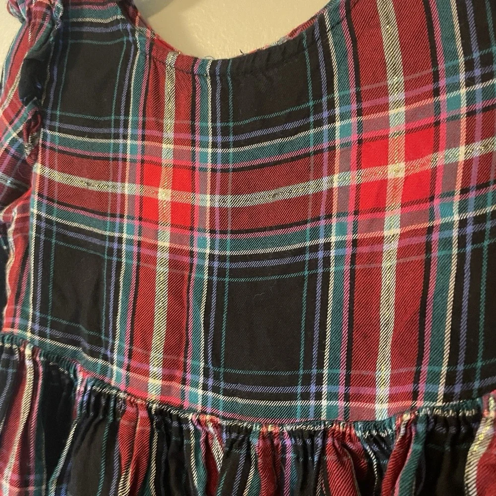 OshKosh Red Navy Plaid Party‎ Dress Gold Thread Size 2T EUC Holiday Pictures
